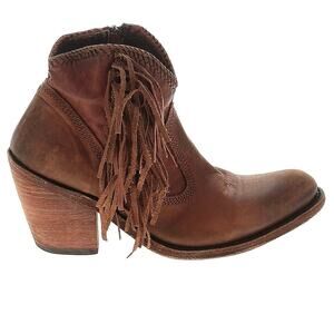 Liberty Black Cowboy Boots Chloe Leather Fringe Western Brown Heeled Ankle